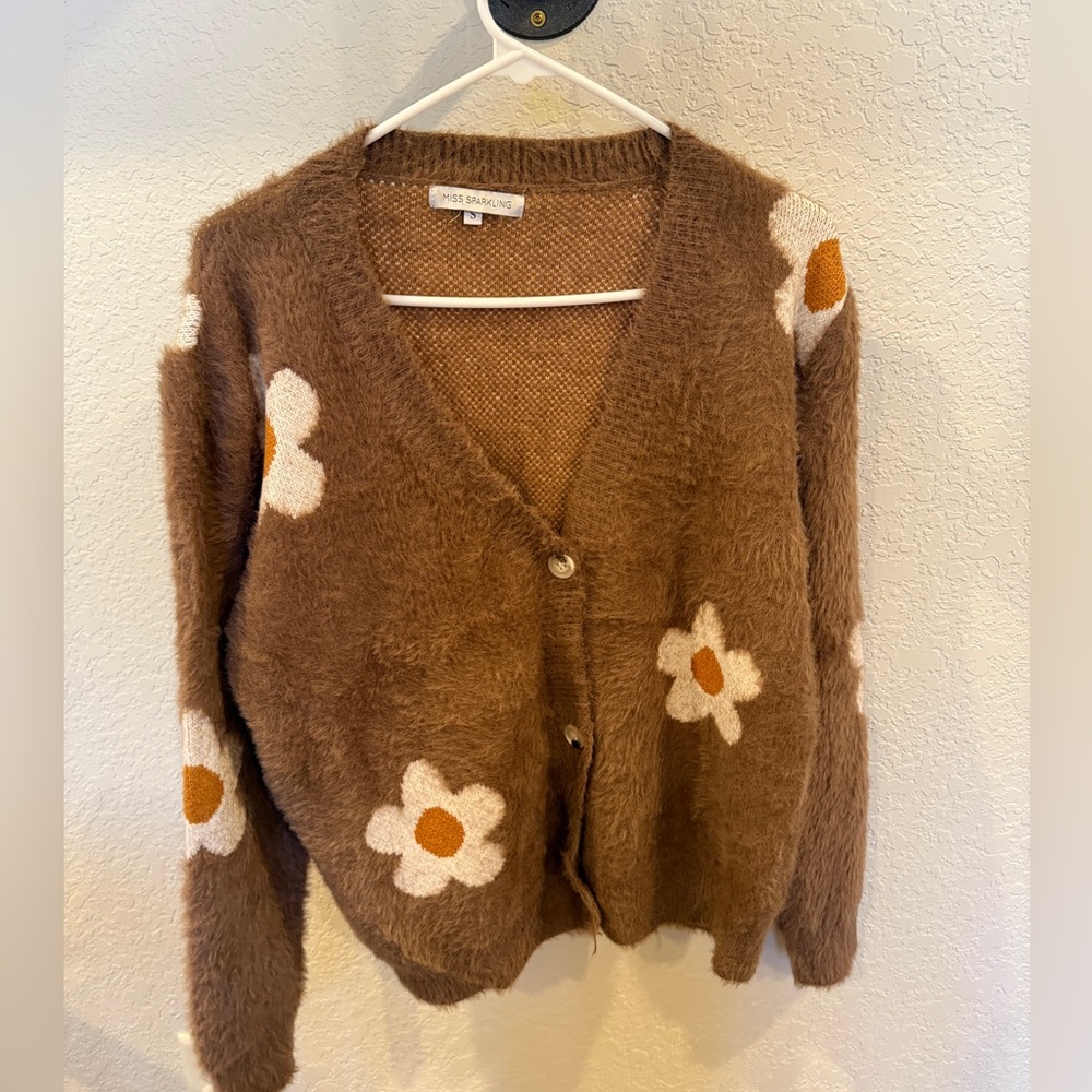 Darling Cozy Brown Floral Cardigan